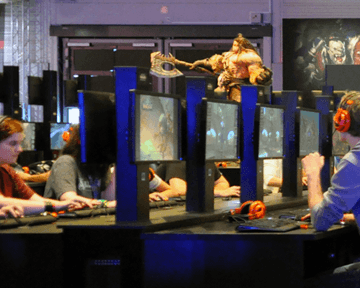 A room full of gamers playing World of Warcraft